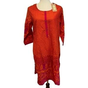 NEW Womens Karigari Tunic Dress Large Pink Orange Traditional Indian Ethnic